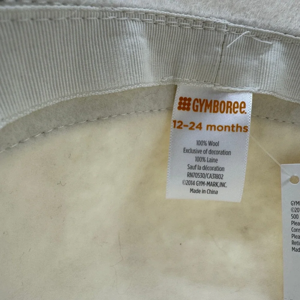 Gymboree Girls Cream Wool Cloche Hat With Black Bow Size 12-24 Months NWT